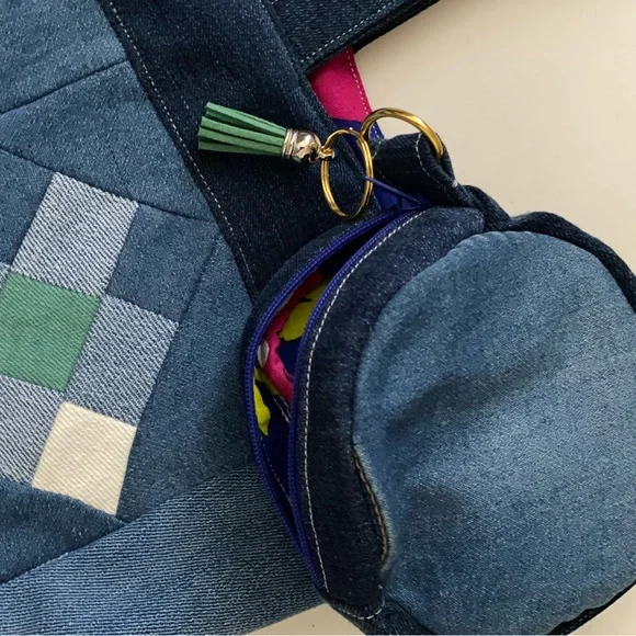 Handmade jean tote bag & matching coin pouch - Picture 3 of 12